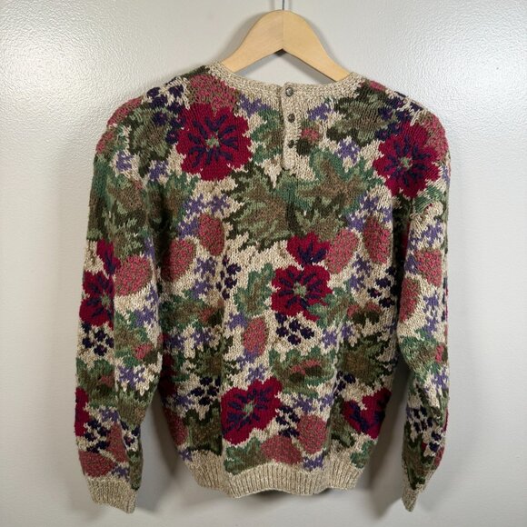 VTG Talbots Hand Knit Floral Sweater Size Medium Chunky Knit Grandma Granny - Picture 2 of 9